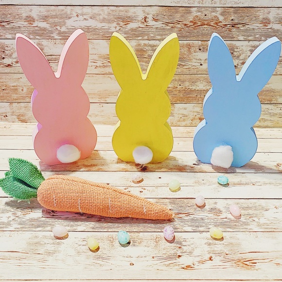 Handmade Wooden Spring Peep Easter Bunnies - Picture 2 of 3